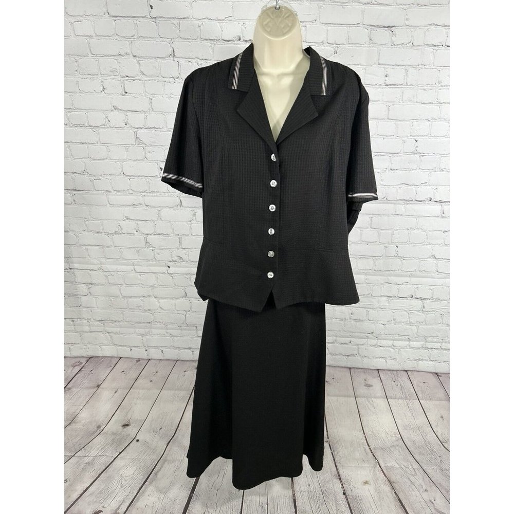 Miss Dorby Black Two Piece Outfit Set Long Skirt Button Up Top Women’s 18